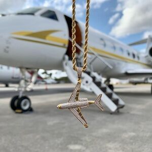 PRIVATE JET LAB DIAMONDS PENDANT CHARM NECKLACE 18K GOLD CHAIN! MADE IN ITALY!!